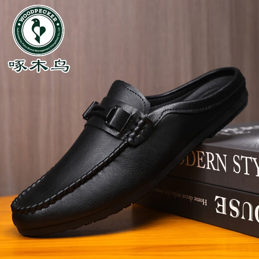 
Woodpecker Casual Thin High-end Business Black Men's Lof Beanie Shoes Men's Leather Shoes Outdoor Breathable Trendy Soft Leather Waterproof D898 Black 39
