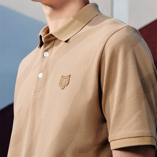 与狼共舞POLO衫男夏季简约休闲冰丝老虎满印短袖polo上衣男 701卡其 L 175/92A