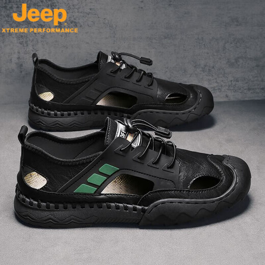 吉普（JEEP）凉鞋男2025年新款夏季男士外穿包头休闲防滑耐磨沙滩两用开车拖鞋 12033黑色 鸿运 39