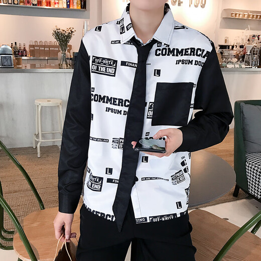 Fhhuabd sommer dünnes Zeitungshemd Herren koreanische lose und hübsche Langarmhemd trendy und gutaussehendes Krawattenhemd 9928 s