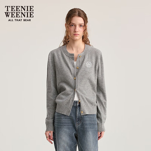 
Teenie Weenie Bear Women's Sweater 2025 Autumn New Temperature Commuter Fashion Round Neck Knit Cardigan