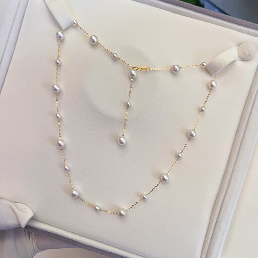 Yuansi 18k gold freshwater baby's breath necklace with large and small intervals can be stacked with clavicle chain sweater chain 4-5/6-7mm default k yellow 45cm