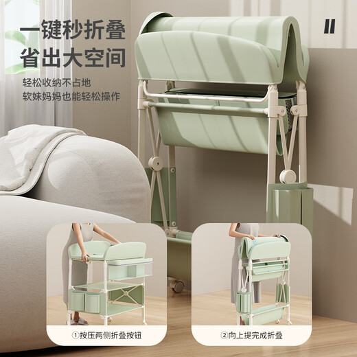 优乐博尿布台婴儿护理台宝宝洗澡台换尿布可移动可折叠婴儿床 经典雅灰【标准款】置物篮+一键