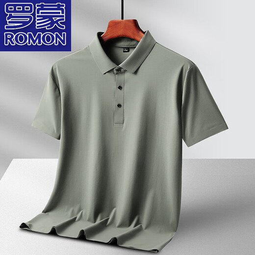 
ROMON (ROMON) light and breathable ice silk polo shirt for men's solid color lapel T-shirt for men's middle-aged and young casual business short-sleeved T-shirt 6629 dark gray 5XL