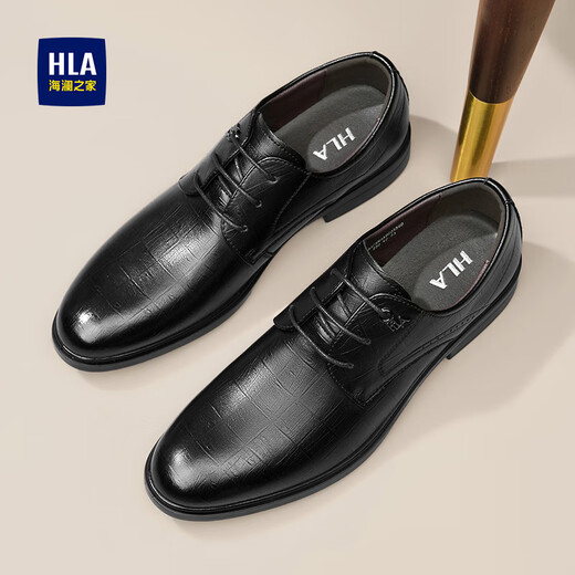 Heilan House Men's Shoes Business Formal Leather Shoes Men's Summer Breathable Plaid Pointed Commuting Derby Shoes Groom Wedding Shoes Black 42