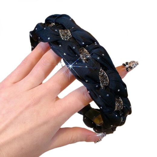 2024 new style high skull black toothed headband for women diamond wide edge braid versatile internet celebrity hair accessories headband new high-definition-drill black