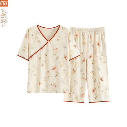Modal Pyjamas für Frauen im Sommer 2025 Neuer kurzärmeliger Anzug Baumwolle Dünne neue chinesische Hosen für die Kumpel für Outdoor-Kleidung LZY9902 M (Empfohlen 75-95jin [Jin gleich 0,5 kg])