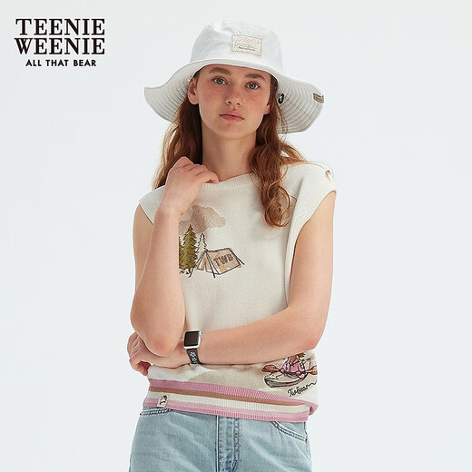 Teenie Weenie小熊女装毛衣2025年夏季新款松弛感柔软舒适刺绣背心 白色 M