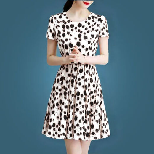 Woodpecker ice silk dress 2025 new high-end women's clothing temperament age-reducing short-sleeved middle-aged mother summer skirt women's summer ice silk 9905 skirt M 100Jin Jin is equal to 0.5 kg within