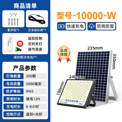 Zhijia Solar Lighting Outdoor Waterproof Commercial Entrance Solar Street Light Floodlight 10000-W