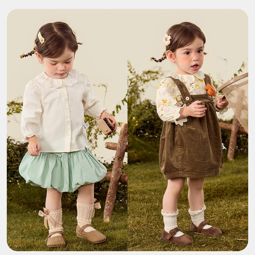 Mini Balabala girls long-sleeved shirt sweet French cotton lapel skin-friendly children's top spring new style ivory white 10402 90