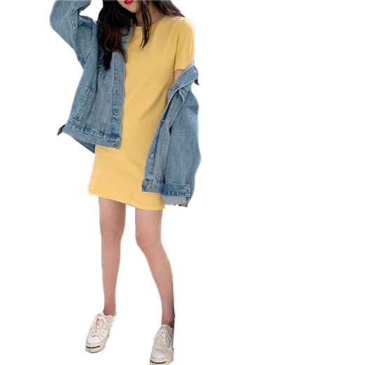 AFTER MONDAY2025 summer Korean style slim solid color short-sleeved T-shirt women's mid-length dress women's clothing 6624* purple M
