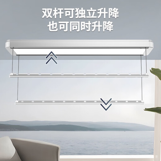 电动晾衣架隐形阳台家用自动遥控升降语音灯型智能晾衣机 安装9202B-S珍珠白语音声控款-