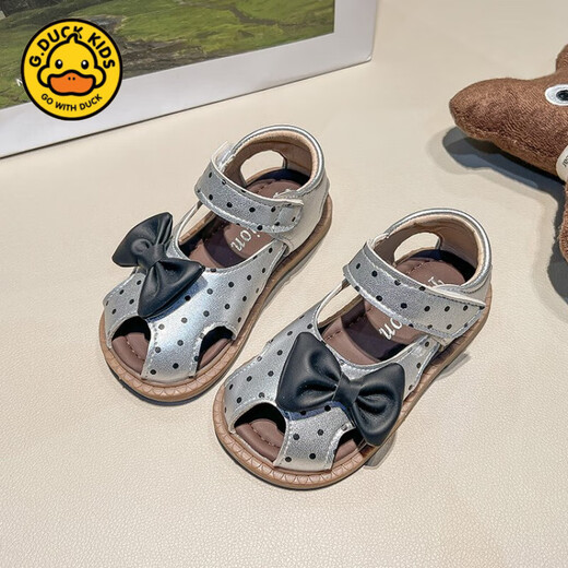 G.duck Little Yellow Duck Girls Sandals 2025 Summer New Children's Baotou Hollow Girls Baby Polka Dot Princess Boken Shoes Off-White 22