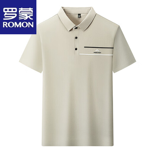 罗蒙（ROMON）亲肤冰丝短袖t恤男士休闲凉感上衣2025夏季薄款翻领半袖Polo衫男 XD/6627卡其 S 165 【建议100-120斤】