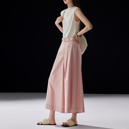 Demana [nude experience series] summer comfortable style pure cotton nine-point pants belt wide-leg chants pleated women's casual pants