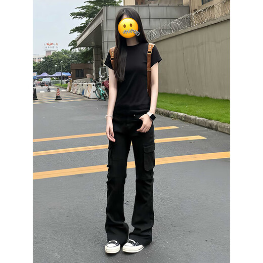 Cantu black trendy workwear micro-flare jeans for women in summer new style small high-waisted slim American narrow version straight-leg pants Camouflage 3XL [Suggested 152-160Jin [Jin equals 0.5 kg]]