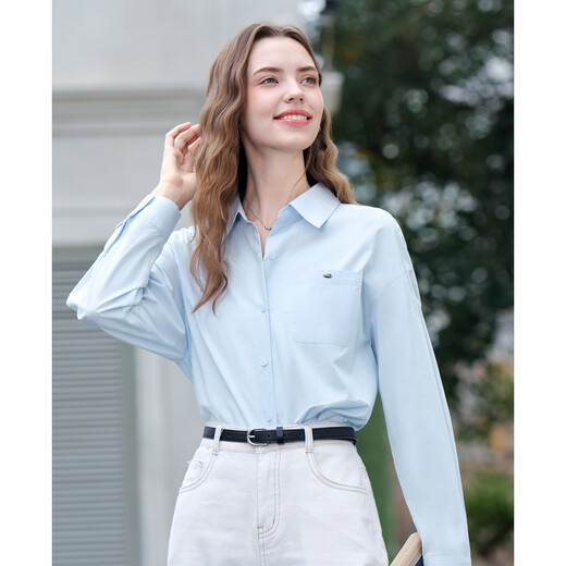 Baitu betu women's clothing 2025 autumn new short jacket 100% cotton thin casual shirt jacket for women 2507T33 blue M
