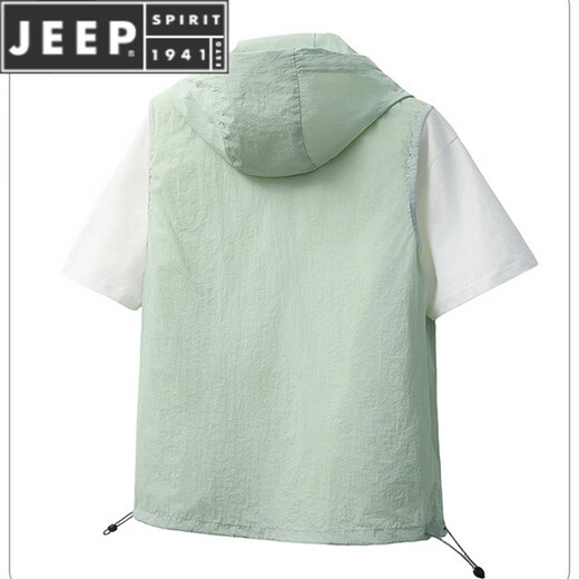 JEEP SPIRIT2025连帽冰丝防晒马甲套装男士轻薄坎肩短裤一套无袖搭配 2518MJ天兰 XL 建议140-160斤