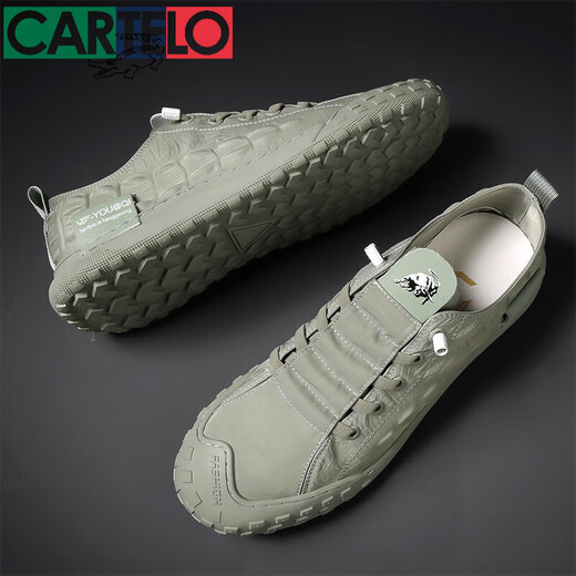 卡帝乐鳄鱼（CARTELO）春季男鞋防滑耐脏马丁劳保工作鞋一脚蹬低帮工装休闲鞋百搭帆布鞋 6636黑白色便宜好耐穿 39 品牌断码特价