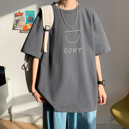 尘行者美式重磅短袖t恤男纯棉夏季休闲宽松青少年五分半截袖高街打底衫 【畅销版 230G短T】T675白色 2XL