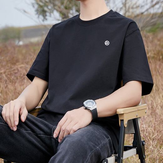 Pang Donglai dl kurzärmeliges T-Shirt für Männer 2025 Neuer Sommer Pure Cotton Trendy Herren losen oberen halben Ärmeln mit weißem Baumwoll-Kurzärärmelen-1365 s [vorgeschlagen 90-115jin [Jin gleich 0,5 kg]]