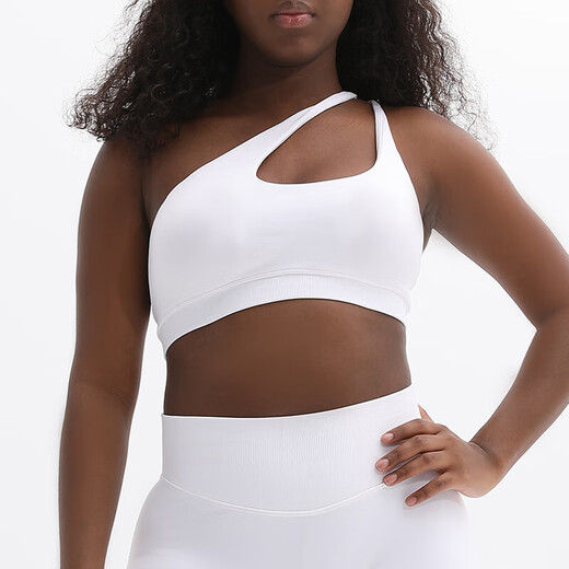 Slanted shoulder bra, unlabeled sports seamless yoga bra, Pilates, chest-revealing, hollow back, yoga slanted shoulder bra, light blue S