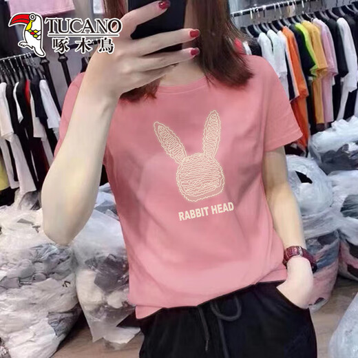 啄木鸟2025夏季新款正肩白色短袖t恤女漂亮薄款宽松大码纯棉体恤上衣潮 KC693白 S