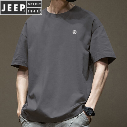 JEEP SPIRIT潮流美式短袖T恤男夏季纯棉圆领百搭休闲2025新款潮牌宽松港风T恤 白色-1365短袖-棉 S 【建议80-110斤】