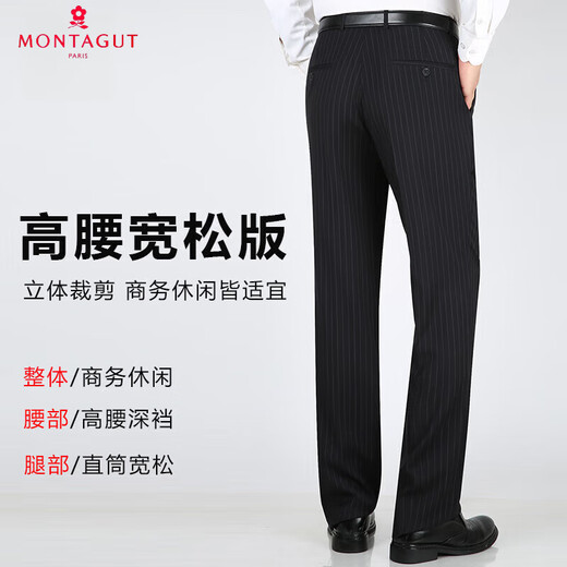 Montagut (Montagut) pantalones mun-silk para hombres pantalones rectos de edad y edad informal de negocios delgados y de edad avanzada para hombres sin planchar, pantalones largos de papá para hombres de verano gris oscuro a cuadros 9866 (estilo o otoño e invierno) de un tamaño 42 [3 pies 2 cintura]