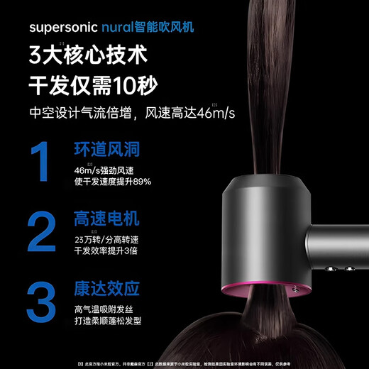小米蜗牛小米粒高速电吹风机家用负离子护发速干大风力新款吹风筒3524 【陶瓷釉金-五风嘴】20亿水润负离子恒温护发3