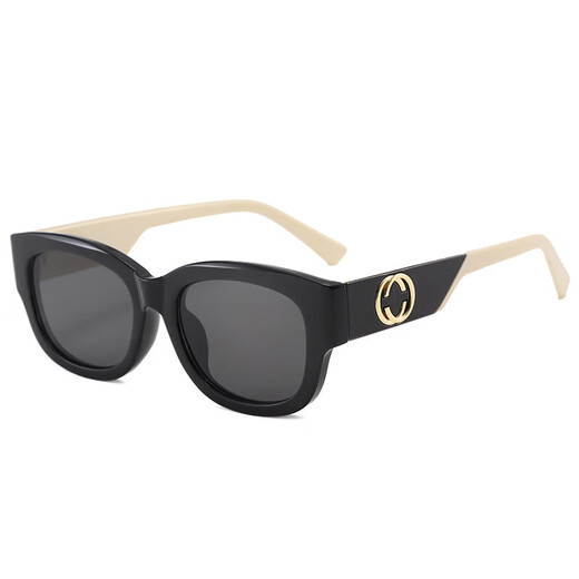 Chenyin Pengxuan Neue Mode Sonnenbrille für Frauen mit hochwertigem Sinn für lila-vorsichtige Internet-Promi-Straßenfotografie Retro European und American Oval Cross-Grate Ink Black Frame Grey Film