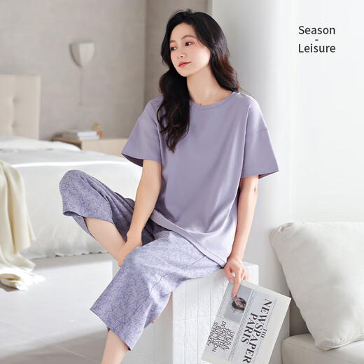
LAMIU pajamas women's 2025 new summer modal cotton women's short-sleeved cropped pants graceful home clothes summer DM13803 m apricot color M
