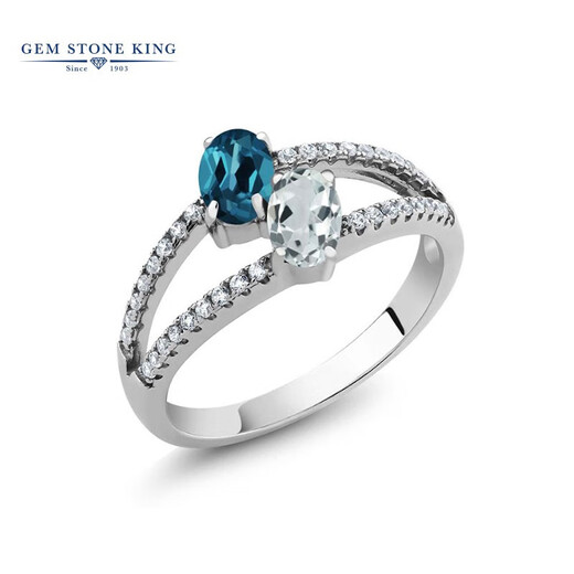 GEM STONE KING 1.34 carat London blue topaz and aquamarine ring 925 silver fashionable women's ring US size 6
