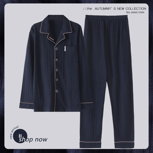 Hongtai men's pajamas for boys spring and autumn style 2025 new long-sleeved spring and summer large-size teenager men's home clothing OMM-12027 L men