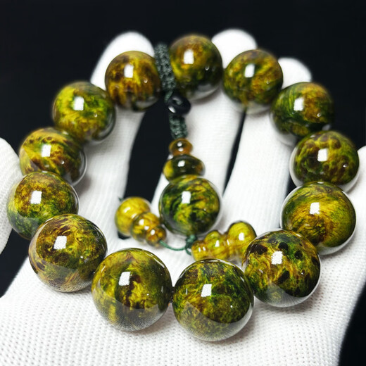 ADRIUS luxury high-end high-end amber wood northern agarwood full of pine clear seeds translucent bracelet Buddha beads ink painting bracelet ink painting 18mm 13 pieces