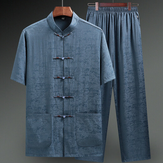 
Li Shangduo’s father’s ice silk short-sleeved Tang suit men’s Chinese style Tang suit middle-aged and elderly summer thin two-piece set old man grandfather light gray suit S 3895-115Jin [Jin equals 0.5 kg]