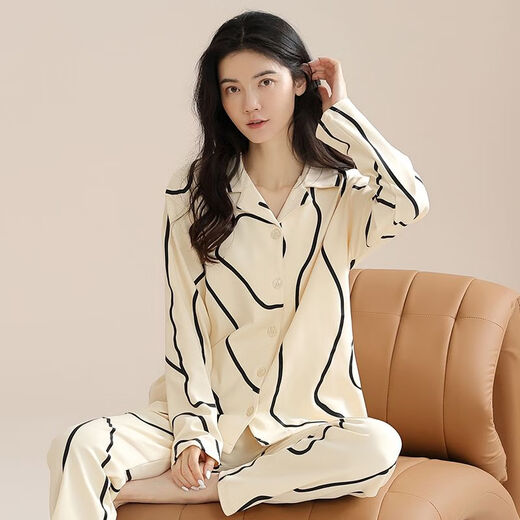 Yalu pajamas for women in spring and autumn pure cotton long sleeve simple casual lapel cardigan autumn pure cotton home clothing set PLD-Y1137 9226 M [recommended 80-100Jin [Jin equals 0.5 kg] wear]