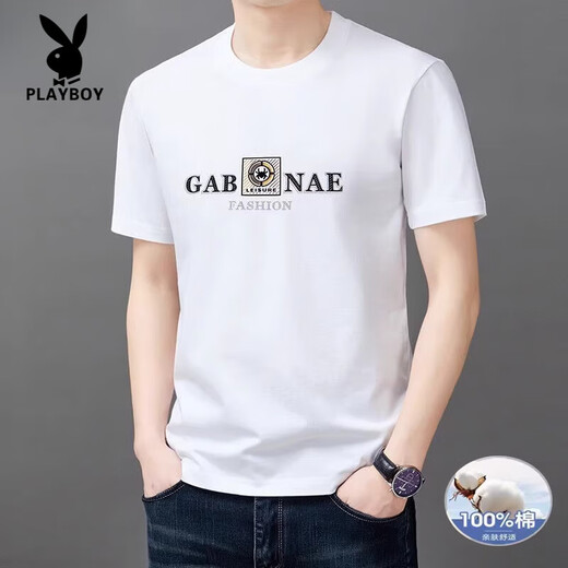 Playboy (Playboy) Herren Pure Cotton Kurzarmt-T-Shirt Herren Rund Hals Sommer Neue Mode gedruckt halbarmisch Sweatshirt 9925 Yellow M Empfohlen 95-120jin [Jin gleich 0,5 kg]