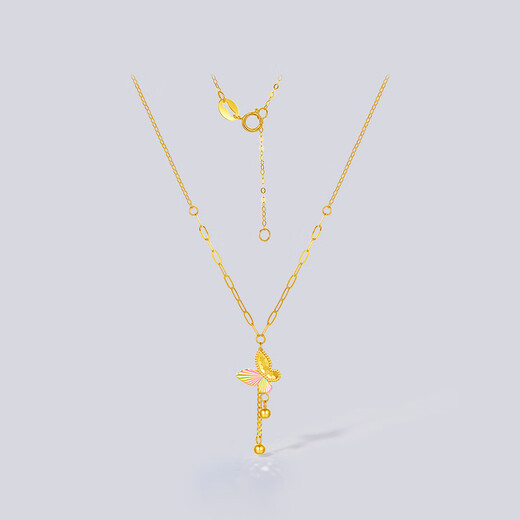 Saturday Lucky Yellow 18K gold necklace for women, colorful bow pendant, light luxury niche, holiday gift for girlfriend, necklace (40+5cm adjustable)