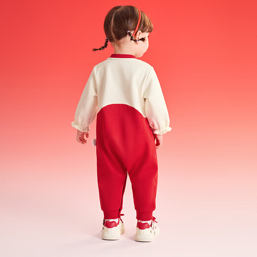 Balabala shopping mall same style children's jumpsuit girls' velvet sweatshirt spring 2025 new season white and red tone 00416 90cm