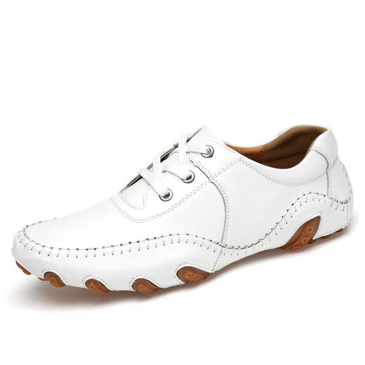 CARTELO genuine leather golf shoes lightweight men's shoes GOLF breathable waterproof anti-slip toe layer cowhide casual sports shoes white lace 42