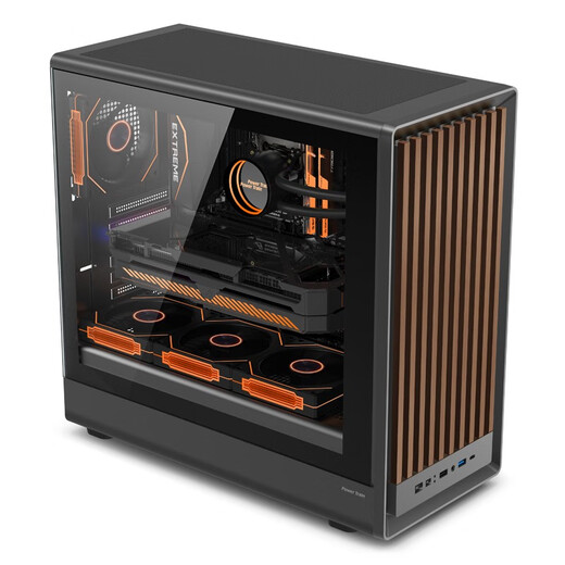 PowerTrain Zhenjie G1 black ATX chassis vertical glass side transparent desktop computer 360 water-cooled host shell graphics card length limit 420MM