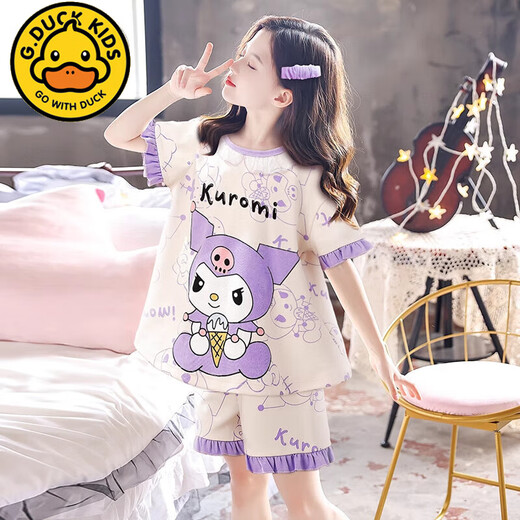 G.duckkids pijamas de pijama de manga corta algodón delgano delgada de tamaño mediano niña linda caricatura redonda de ropa para niños juego de ropa para niños lml6621 kuromi 140 [niños chinos] 14 tamaño (recomendado 130-140