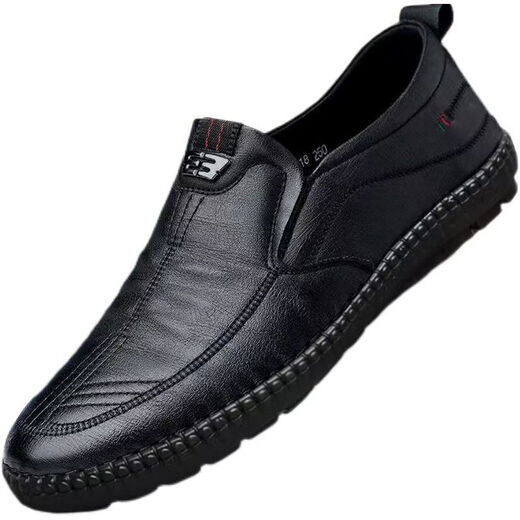 Woodpecker [real leather] leather shoes for men men's casual shoes for men soft sole young and middle-aged versatile lace-up business leather shoes wedding 677 black leather boutique version 38