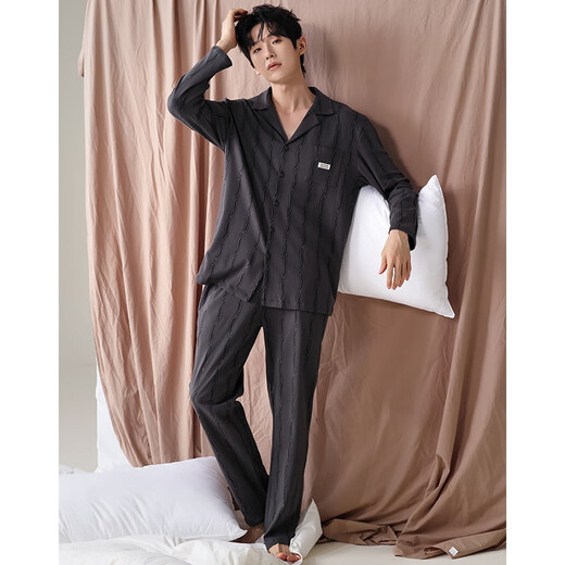 SEPTWOLVES PAJAMAS MENS PAJAMAS Spring and Automne Coton Pure Coton à manches longues CARDIGAN LA LORD COTTON MENS MENS COTTON Vêtements 12202 L