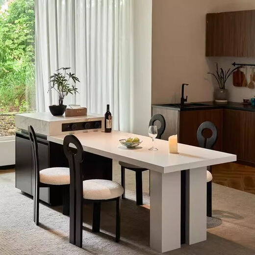 Platinum Italian style simple white slate island and dining table integrated small household multi-functional retractable kitchen island standard model (without socket function) + 4 chairs 50cm (retractable) length 1.8-2.3m