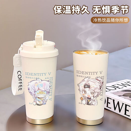 精品第五人格大容量保温杯便携运动上班吸管双饮杯子外带男女学生 BXAB17087第五 食品级陶瓷覆层内胆-520ML配挂绳