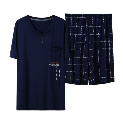 SEPTWOLVES 2025 new pajamas men's summer modal short-sleeved casual large-size suit for men's home clothes. AYX-3519 royal blue L (120-135Jin [Jin equals 0.5 kg])