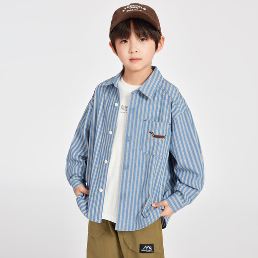 Duojia Dachshund Puppy Boys Casual Shirt 2026 Spring and Autumn Striped Shirt Children's Fashion Handsome Thin Coat